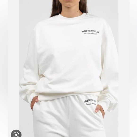 Babes Social Club Girlfriend Jogger in Cream / White by Brunette The Label - Picture 2 of 4